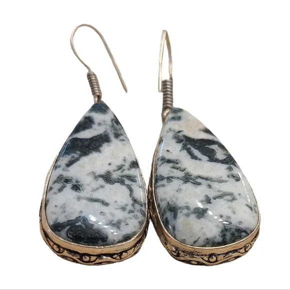 Jasper teardrop dangle earrings Sterling silver plated - Picture 1 of 6